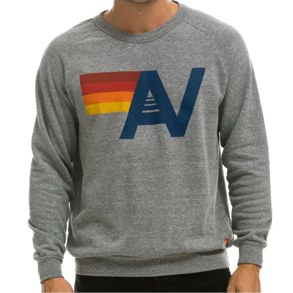 Aviator Nation Gray Crewneck Sweater with Multicolor Graphic